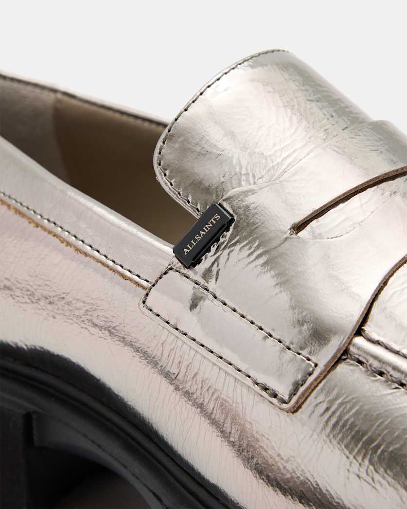 Lola Leather Loafers Gunmetal Grey | ALLSAINTS